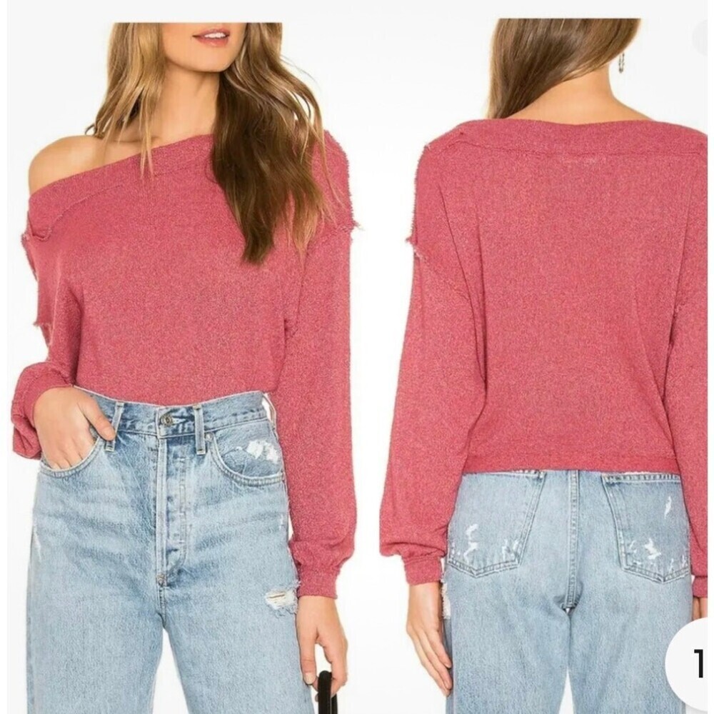Free People We The Free Stay With Me Hacci Top Small Raspberry Pink SZ M boxy